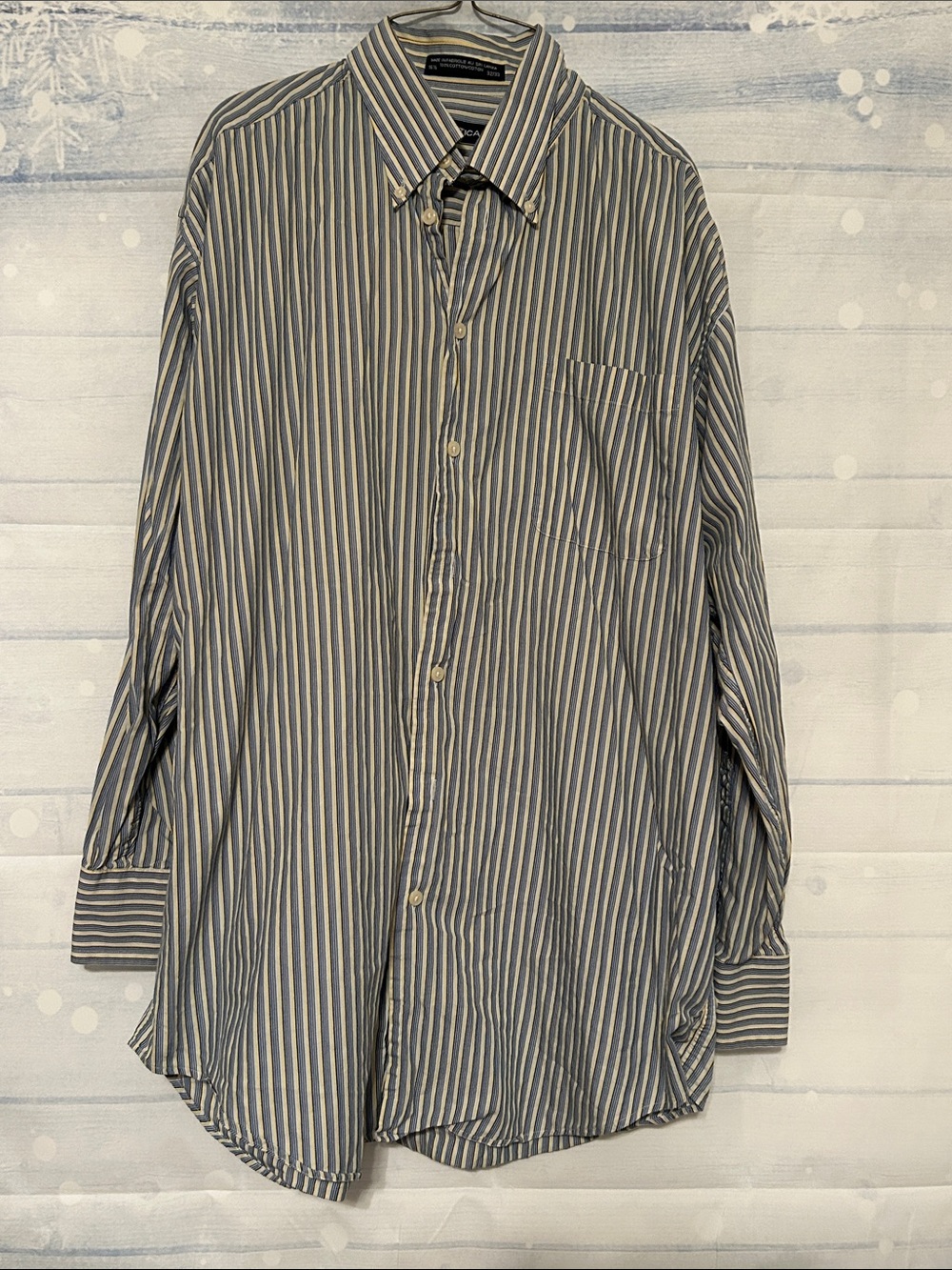 Nautica Men's Striped Button-Up Dress Shirt in Blue and White
